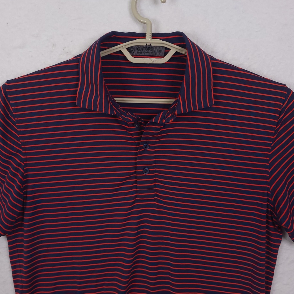 G/FORE Polo Shirt Mens Medium Poppy Red Navy Blue Striped Golf Top Performance